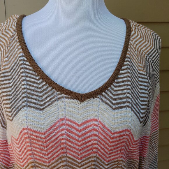 Forever 21 Multicolor Chevron Dolman Knit Blouse Brown Red Tan Open-Knit - Picture 4 of 12